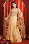 Shop_Hoity Moppet_Gold Tissue Mirrors, Lace Sweetheart Neck Mirrari Detailed Lehenga Set _Online_at_Aza_Fashions