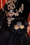Hoity Moppet_Black Organza, Velvet Embroidery, Stones, Fabric Flowers, Lace, Lehenga Set _Online_at_Aza_Fashions
