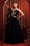 Buy_Hoity Moppet_Black Organza, Velvet Embroidery, Stones, Fabric Flowers, Lace, Lehenga Set _Online_at_Aza_Fashions