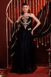 Shop_Hoity Moppet_Black Organza, Velvet Embroidery, Stones, Fabric Flowers, Lace, Lehenga Set _Online_at_Aza_Fashions