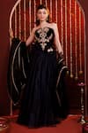 Buy_Hoity Moppet_Black Organza, Velvet Embroidery, Stones, Fabric Flowers, Lace, Lehenga Set _at_Aza_Fashions