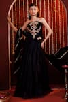 Hoity Moppet_Black Organza, Velvet Embroidery, Stones, Fabric Flowers, Lace, Lehenga Set _at_Aza_Fashions