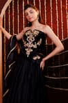 Buy_Hoity Moppet_Black Organza, Velvet Embroidery, Stones, Fabric Flowers, Lace, Lehenga Set 