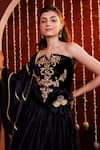 Shop_Hoity Moppet_Black Organza, Velvet Embroidery, Stones, Fabric Flowers, Lace, Lehenga Set 