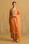 Buy_Shyam Narayan Prasad_Rust Silk Organza Embroidery, Zari V-neck Zardozi Kurta Set _at_Aza_Fashions