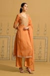 Buy_Shyam Narayan Prasad_Rust Silk Organza Embroidery, Zari V-neck Zardozi Kurta Set _Online_at_Aza_Fashions