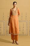 Shop_Shyam Narayan Prasad_Rust Silk Organza Embroidery, Zari V-neck Zardozi Kurta Set _Online_at_Aza_Fashions