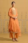 Shyam Narayan Prasad_Rust Silk Organza Embroidery, Zari V-neck Zardozi Kurta Set _at_Aza_Fashions