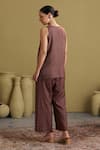 Shop_Vaaya_Brown Handloom , Silk, V-neck Handwoven Pant Set _at_Aza_Fashions