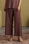 Shop_Vaaya_Brown Handloom , Silk, V-neck Handwoven Pant Set _Online_at_Aza_Fashions