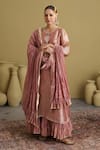 Buy_Vaaya_Rose Gold Tissue, Silk, Chanderi Embroidery, Kurta With Attached Kalidar Skirt _at_Aza_Fashions