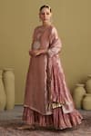 Buy_Vaaya_Rose Gold Tissue, Silk, Chanderi Embroidery, Kurta With Attached Kalidar Skirt _Online_at_Aza_Fashions