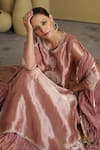 Shop_Vaaya_Rose Gold Tissue, Silk, Chanderi Embroidery, Kurta With Attached Kalidar Skirt _Online_at_Aza_Fashions