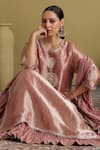 Vaaya_Rose Gold Tissue, Silk, Chanderi Embroidery, Kurta With Attached Kalidar Skirt _at_Aza_Fashions