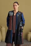 Vaaya_Black , Cotton, Chanderi Embroidery, Patchwork Shibori Jacket _at_Aza_Fashions