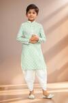 Buy_Petite Pomme_Green Brocade, Silk Geometric Butti Kurta Set_at_Aza_Fashions