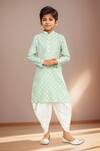 Shop_Petite Pomme_Green Brocade, Silk Geometric Butti Kurta Set_Online_at_Aza_Fashions
