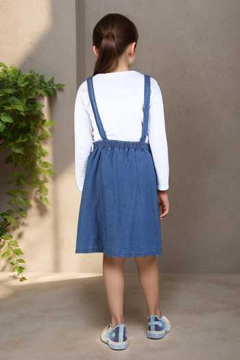 Buy Blue Denim Embroidery Cotton Dungaree Dress For Girls by Petite Pomme  Online at Aza Fashions in US