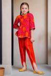 Buy_Petite Pomme_Orange Cotton Bandhani Printed Top And Dhoti Set_at_Aza_Fashions