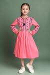 Buy_Petite Pomme_Pink Cotton Embroidery Fit And Flare Dress With_at_Aza_Fashions
