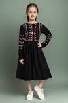 Buy_Petite Pomme_Black Cotton Embroidery Girls Fit And Flare Dress_at_Aza_Fashions
