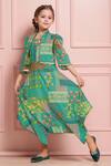 Buy_Petite Pomme_Green Cotton Sequins, Patchwork Print Jumpsuit And Jacket Set_at_Aza_Fashions