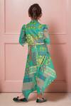 Shop_Petite Pomme_Green Cotton Sequins, Patchwork Print Jumpsuit And Jacket Set_at_Aza_Fashions
