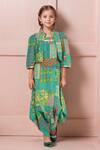 Petite Pomme_Green Cotton Sequins, Patchwork Print Jumpsuit And Jacket Set_Online_at_Aza_Fashions