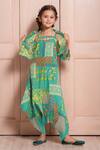 Petite Pomme_Green Cotton Sequins, Patchwork Print Jumpsuit And Jacket Set_at_Aza_Fashions