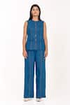 Buy_K-Anshika_Blue Round , Button-down Sleeveless Top Pant Set _at_Aza_Fashions