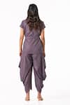 Shop_K-Anshika_Purple Collared, V-neck Wrap Style Top And Cowl Pant Set _at_Aza_Fashions