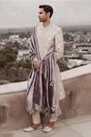 Buy_Matsya_Beige Silk Diamonds, Sequins, Royal Amanbagh Dori Embroidered Sherwani Set _at_Aza_Fashions