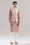 Buy_Asuka_Pink Chanderi Silk, Silk, Cotton Mirrors Embroidered Bundi And Kurta Set _at_Aza_Fashions