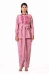 Buy_K-Anshika_Pink Cotton Embroidery Collared Resham Shirt And Pant Set _at_Aza_Fashions