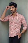 Buy_Aryavir Malhotra_Peach Cotton Embroidery Floral Vine Print Shirt _at_Aza_Fashions