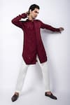 Buy_Smriti By Anju Agarwal_Maroon Silk, Cotton Cut Work Hand Embroidered Kurta And Pant Set _at_Aza_Fashions