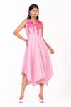 Buy_K-Anshika_Pink Embroidery Round Neck Resham Asymmetrical Midi Dress _at_Aza_Fashions