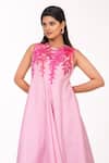 K-Anshika_Pink Embroidery Round Neck Resham Asymmetrical Midi Dress _Online_at_Aza_Fashions