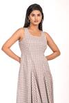 K-Anshika_Multi Color Round Neck Checked Sleeveless Asymmetrical Hem Midi Dress _Online_at_Aza_Fashions