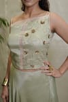 Shop_Vedangi Agarwal_Green Organza Sequins, Embroidery Square Neck Sage Whisper Top With Skirt _Online_at_Aza_Fashions