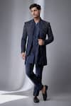 Buy_SALIL BHATIA_Navy Embroidery Silk Chanderi Embellished Jacket And Kurta Set _at_Aza_Fashions