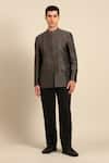 Buy_Mayank Modi - Men_Charcoal Cotton, Silk Embroidery Geometric Pattern Zipper Bandhgala 