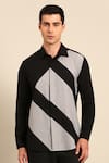 Buy Mayank Modi - Men Black Cotton Color Block Diagonal Stripe Shirt at Aza Fashions Buy_Mayank Modi - Men_Black Cotton Color Block Diagonal Stripe Shirt _at_Aza_Fashions