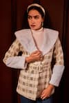 Buy_Label Deepika Nagpal_Beige Tweed Collared Heather Jacket With Belt _at_Aza_Fashions