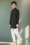 Shop_Petite Pomme_Black Cotton Textured Kurta Set _Online_at_Aza_Fashions