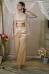 Buy_Vedangi Agarwal_Gold Brocade, Tissue Beads Sweetheart , Open Jacket And Pant Set _at_Aza_Fashions