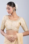 Buy_Samyukta Singhania_Gold Embroidery Round Neck Tonal Blouse _at_Aza_Fashions