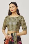 Buy_Samyukta Singhania_Black Net Sequins, Embroidery Boat Neck Work Blouse _at_Aza_Fashions