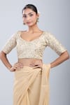 Shop_Samyukta Singhania_Gold Embroidery Leaf Neck Floral Blouse _Online_at_Aza_Fashions