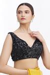 Buy Samyukta Singhania Black Velvet Sequins Sweetheart Neck Embroidered Blouse at Aza Fashions Buy_Samyukta Singhania_Black Velvet Sequins Sweetheart Neck Embroidered Blouse _at_Aza_Fashions